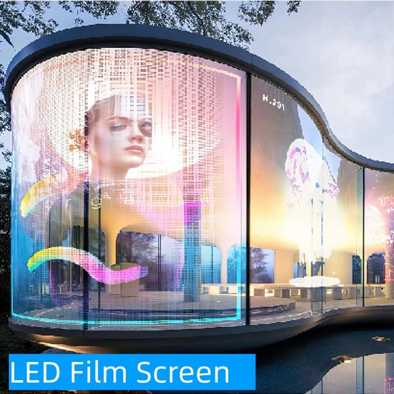 LED film on curved glass building